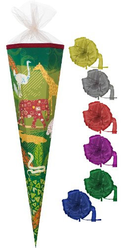 Schultüte - Tierreich 22 cm - incl. Schleife mit Tüllabschluß - Zuckertüte Nestler Afrika Zootiere Zebra Elefant Zoo Safari Tiere Tier Krokodil