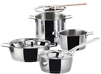 Alessi Pots&Pans AJM100S7 - Design Topfset aus Edelstahl mit Magnetboden, 7-teilig, 11.5 x 45 x 14 cm, Silber