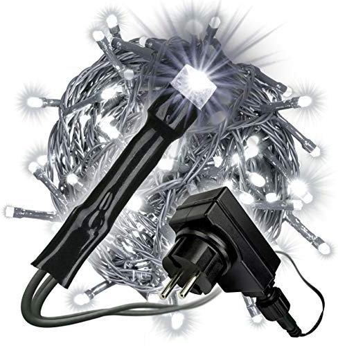 Nipach GmbH 400 LED Lichterkette weiß für Innen Aussen grünes Kabel Trafo 50 Meter Weihnachtsbeleuchtung Weihnachtsdeko Partydeko Partylichter