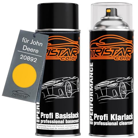 TRISTARcolor Peinture voiture Kit bombes de peinture pour John Deere 20892 Geel Agrar Peinture de base vernis clair aérosol 400 ml
