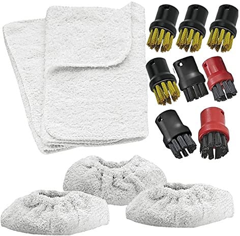 SPARES2GO Terry Tool Pad Covers, Nylon + Brass Wire Brush Tool Nozzles for Karcher Steam Cleaners