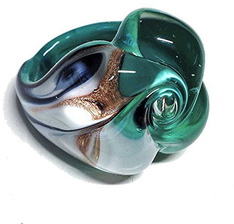 PR Lampwork Anello a Rosa in Vetro di Murano Verde Lavorazione Artigianale