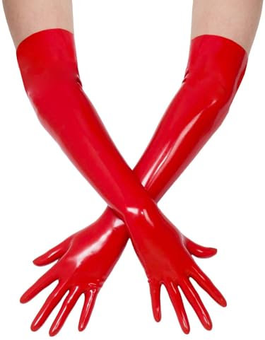 Honour Female Women Seamless Elbow Length Latex Fashion Gloves in Red. L
