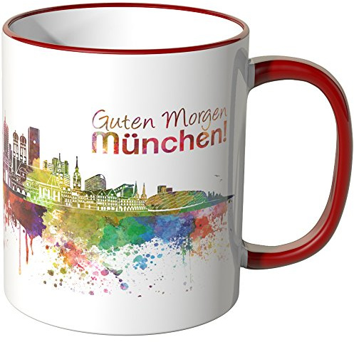 WANDKINGS® Tasse, Schriftzug Guten Morgen München! mit Skyline - ROT