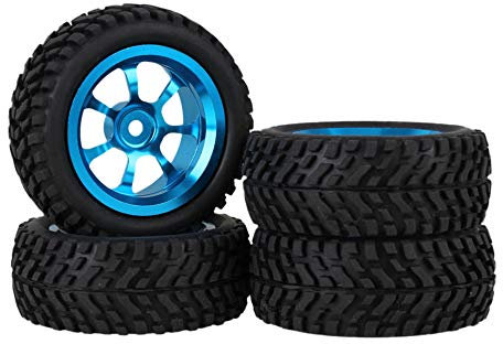 Mxfans 12 mm Sechskant-Felgen aus Aluminiumlegierung, 7-Speichen-Felgen + schwarzer 75 mm Durchmesser Bartmuster Gummireifen für RC 1:10 On-Road-Auto, 4 Stück