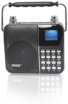 Pyle PWMA68 - Sistema de altavoces portátiles de radio PA, máquina de karaoke portátil con banda de cintura con micrófono de auriculares, batería recargable, lector de tarjetas USB/SD, grabadora de