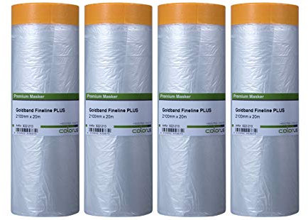 Colorus Abdeckfolie mit Klebeband – 3er Set 210 cm x 20 m – Goldband Masker Tape – extra breite Abdeckfolie für Wände & Türen – selbstklebendes Malerband für Innen & Außen