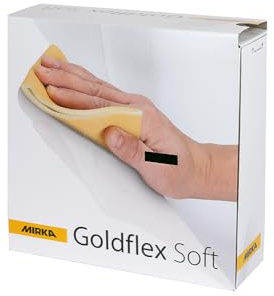 Mirka 2912707061 Goldflex Soft Sanding Sheet - 115 x 125mm Grip - P600 Grit - Grain: Aluminium Oxide - Bonding: Resin Over Resin - Backing: A-latex paper, PE foam - Gold - Pack contains 200 pieces