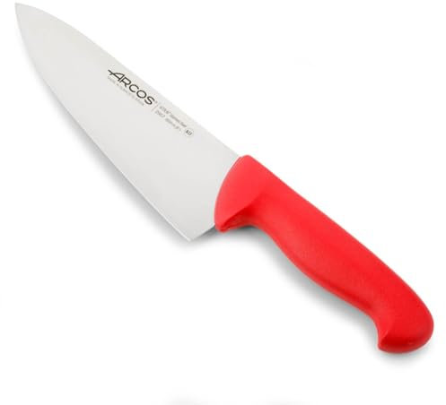 Arcos Cuchillo Chef Acero Inoxidable Nitrum y Hoja 200 mm. Cuchillo Cocina Profesional multipropósito. Mango ergonómico Polipropileno. Serie 2900. Color Rojo.
