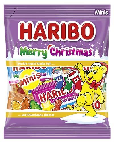 Haribo Merry Christmas, Caramelle Gommose al Gusto Frutta, 250gr | 24 Mini Bustine a Tema Natale, Ideali come regalo di Natale