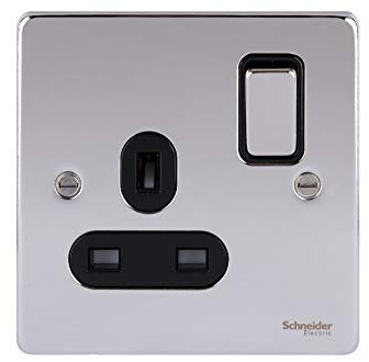 Schneider Electric GU3510BPC Ultimate Low Profile Polished Chrome Black Insert 1 Gang 13A Switched Socket