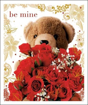 Valentine's Day Card (WDM3007) - Cuddles & Kisses - Teddy Bear With Roses - Flittered Finish