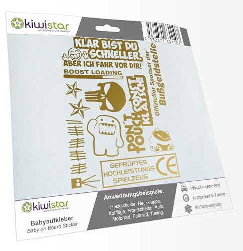 Kiwistar Sticker Bomb Set 09-30x21 cm - DIN A4 - Gold - Klar bist Du schneller, Domo, Panda, Blitzer, Boost Load