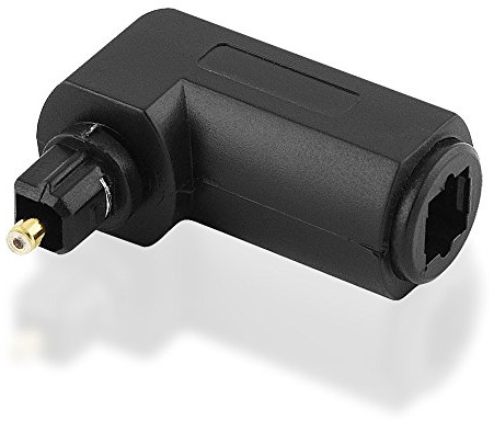 Optischer Audio Adapter, Opto Toslink Stecker männlich 90° abgewinkelt auf Opto Toslink Buchse Kupplung weiblich, geeignet für 2.1 5.1 und 7.1 Dolby Surround, Schwarz