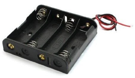 sourcing map 2 Wires Cables Black Plastic 4 x 1.5V AA Battery Case Holder Clip