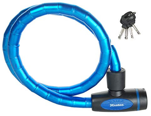 MASTER LOCK Fahrradschloss Kabelschloss Schlüssel 1,8 m Stahlkabel Wetterfest Blau 8228EURDPROBLU - Ideal für Fahrräder, Elektrisches Fahrradectric, Skateboards, Kinderwagen, Mähmaschine