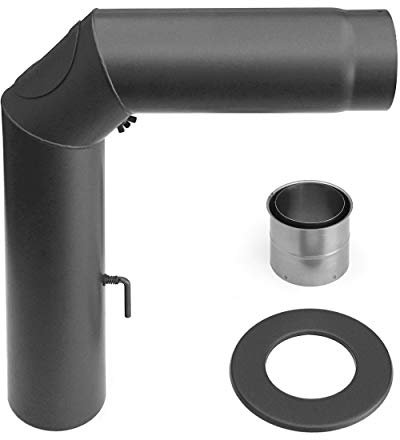 raik Rauchrohr Set 120 mm gussgrau Durchmesser mit Bogen 3-teilig 90° Reinigungsöffnung Zugregulierung Rosette Wandfutter doppelt Stahlblech 2 mm Senotherm Made in EU