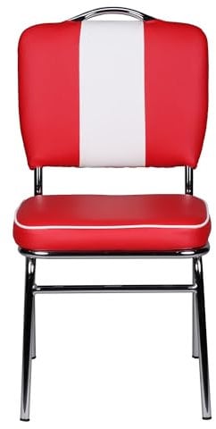 Wohnling Esszimmerstuhl American Diner 50er Jahre Retro, Sitzfläche gepolstert mit Rücken-Lehne, Essstuhl Farbe Rot Weiß