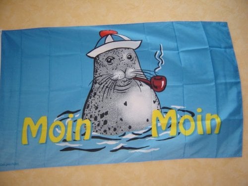 Fahnen Flaggen Moin Moin SEEHUND MIT Pfeife 150 x 90 cm Fahne Flagge