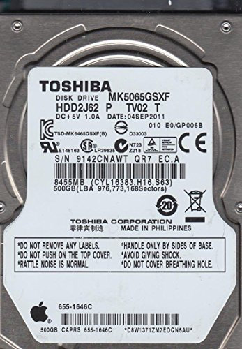 MK5065GSXF, HDD2J62 P TV02 T, Toshiba 500GB SATA 2.5 Hard Drive