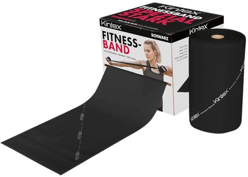 Kintex Fitnessband Rolle, 25 m x 15 cm, Gymnastikband in 5 Stärken, 100% Latex, Trainingsband zum selbst zuschneiden, Widerstandsband (Schwarz)
