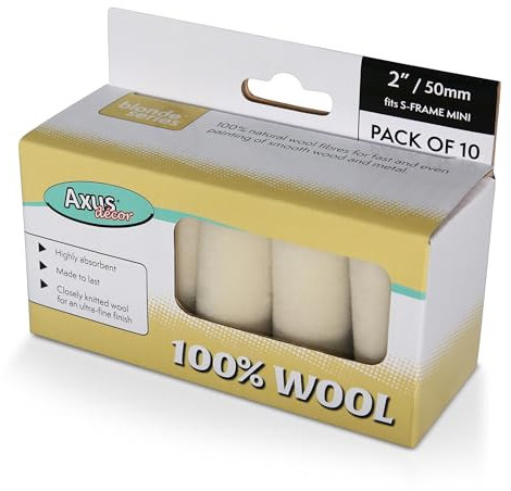 Axus Decor 100% Wool Roller (Blonde Series) Paint Roller Sleeve for Painting, Mini Sleeves, for Smooth Wood & Metal Surface, Compatible with Standard Mini Handles - 2/50mm,10Pk