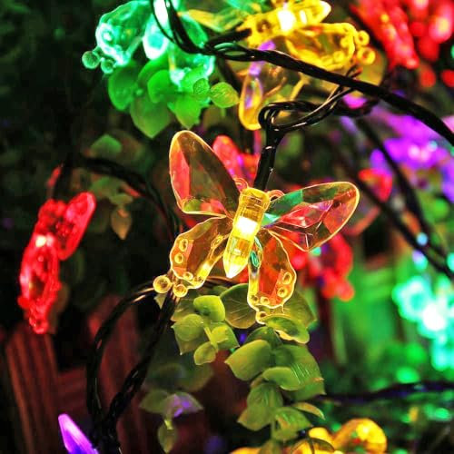 SALCAR Solar Lichterkette Aussen Schmetterling, 5m LED Lichterketten Solar Außen Wasserdichte für Sommer Garten, Bäume, Terrasse, Hochzeiten, Partys - Bunt