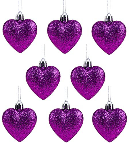Christmas Concepts® 8 x 60mm Lila Glitter Herz formte Weihnachtsbaum-Flitter