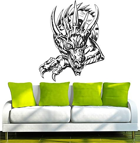 INDIGOS UG - Wandtattoo Wohnzimmer - Wandaufkleber Drachen Feuer Monster 80x64cm, schwarz w352 Drachen - Aufkleber Kinderzimmer Schlafzimmer Küche Badezimmer Büro Dekoration