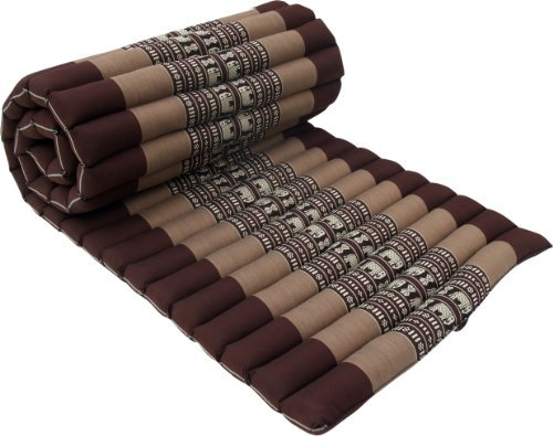 GURU SHOP Rollbare Thaimatte, Bodenmatte mit Kapokfüllung - Braun/Hellbraun, 4x55x180 cm