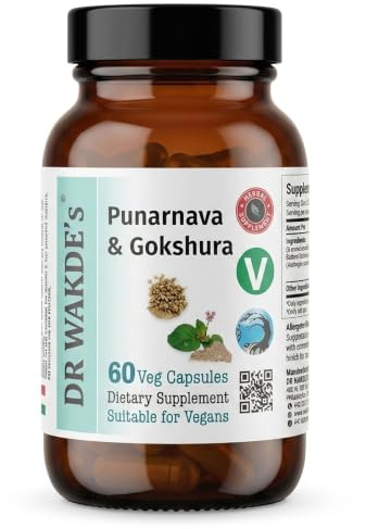 DR WAKDE'S Punarnava & Gokshura Capsules (60 Veg Caps, Promotes Healthy Urinary Flush, Ayurvedic Supplement, Vegan, Herbal, All Natural, Made in UK)