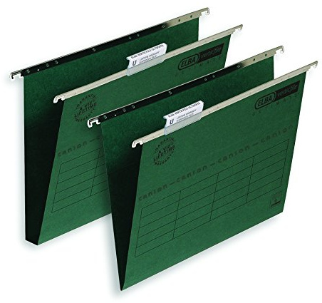 Elba Ultimate Foolscap Manilla Suspension Files, 30mm Base, 240 GSM - Dark Green (Pack of 50)
