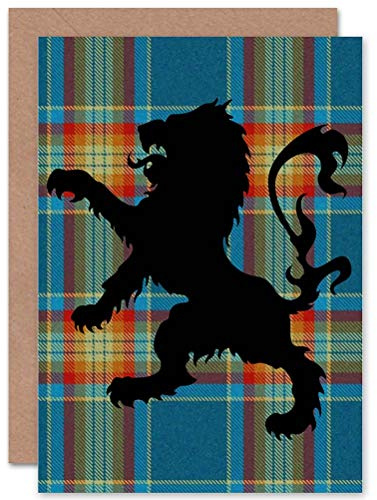 Wee Blue Coo HERALDIC RAMPANT SCOTTISH LION SILHOUETTE TARTAN BLANK GREETINGS CARD