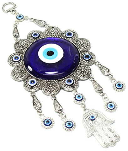 usamjtable Dekoratives Hängendes Ornament - Blauer böser Blick (Nazar) Amulett Wandbehang Heimdekoration Ornament Schutz Glück Segen Geschenk (Blume Hamsa) - Metall - Hängend - Geburtstag