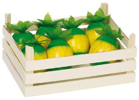 7 Ananas aus Holz - inklusive Holzkiste 16,5 x 12,5 cm