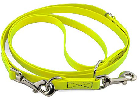 LENNIE Verstellbare BioThane Führleine, 13mm breit, 3m lang, Neon-Gelb, genäht, Doppelleine