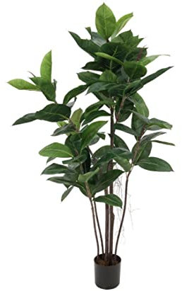 kunstpflanzen-discount.com Künstlicher Gummibaum 120cm hoch mit vielen Blättern - Ficus Elastica Kunstbaum im Topf