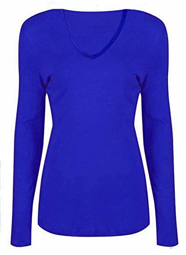 WearAll New Ladies V Neck Stretch Womens Long Sleeve Top Royal Blue 12/14