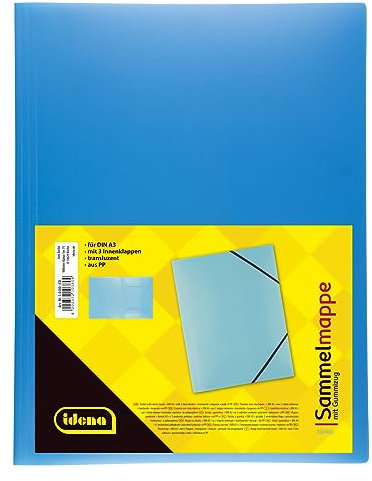 Idena 10380 - Sammelmappe mit Gummizug für DIN A3, aus Polypropylen, transluzent türkis, 1 Stück