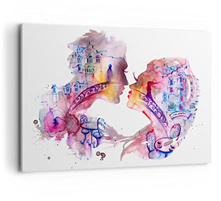 Wandbilder Dekoration Wohnzimmer Paar Liebe Frau urban Bilder auf Leinwand 120x80cm Leinwandbild Schlafzimmer Küche Deko Wand Kunstdruck Art Groß XXL Wanddeko Bild Wall Decor Canvas AA120x80-3132