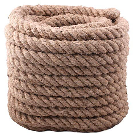 [26mm Diameter]Garden Jute Cord Rope String Decking Rope 4 Strand Jute Twine Super Strong 20m Tug Of Exercise Training Arts Crafts Jute Rope for Garden Restaurant Party Wedding Decoration-65.6Ft