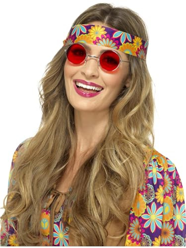 Smiffys Hippie Specs, Red , 1960's Groovy Fancy Dress, Adult Dress Up Accessories