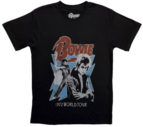 David Bowie T Shirt Distressed 1972 World Tour Poster Ziggy offiziell Herren XL