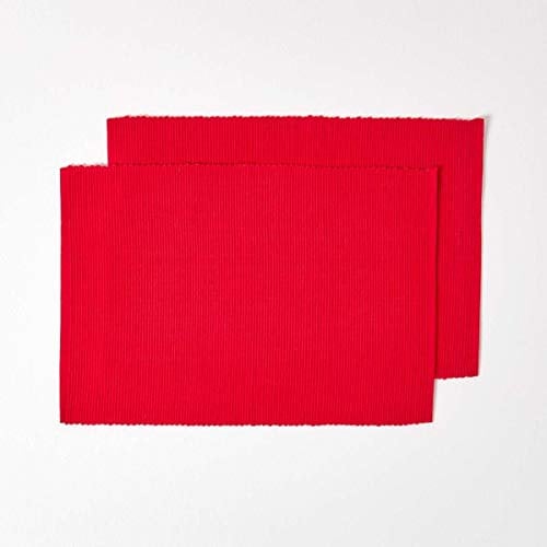 HOMESCAPES 2er-Set rote Tischsets Baumwolle gerippt, Platzsets rechteckig aus Stoff, waschbare Platzdeckchen
