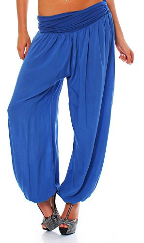 Malito - Damen Haremshose - Pumphose aus Baumwolle - leichte Sommer Stoffhose - Pluderhose zum Tanzen & Chillen - dünne Aladinhose 1482 (Blau)