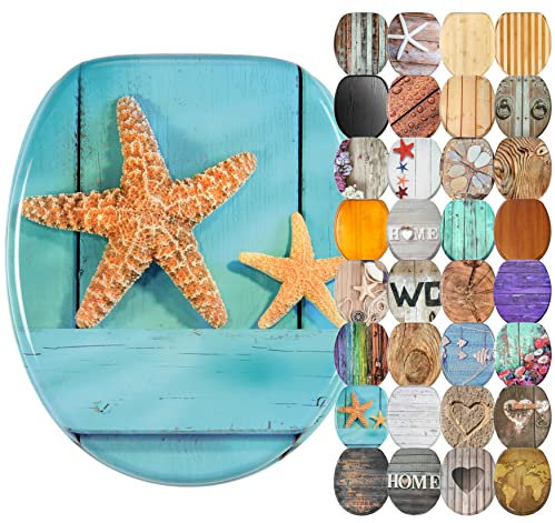 Sanilo Abattant WC avec frein de chute, Grande sélection de lunettes de toilette en bois, Finition de haute qualité (Astérie)