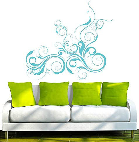 INDIGOS UG - Wandtattoo Wohnzimmer - Wandaufkleber schöne Tribal Blatt 80x72 cm türkis w653 - Aufkleber Kinderzimmer Schlafzimmer Küche Badezimmer Büro Dekoration
