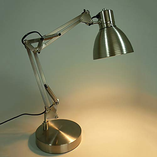 Retro Schreibtisch-Leuchte-Lampe LUCAS nickel, verstellbar an drei Gelenken H: max. 52 cm, Fuß D: 15,5cm, Fassung E27 max. 60 W, Studenten-Tisch-Nachttisch-Arbeits-Büro-Leuchte-Lampe