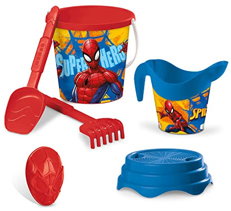 Mondo Toys Marvel Spiderman Bucket Set, Set Mare Renew Toys con Secchiello, Paletta, Rastrello, Setaccio, Formina, Annaffiatoio Inclusi, 18427