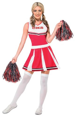 Halloween! Smiffys Cheerleader Kostüm, Rot, mit Kleid & Puschel